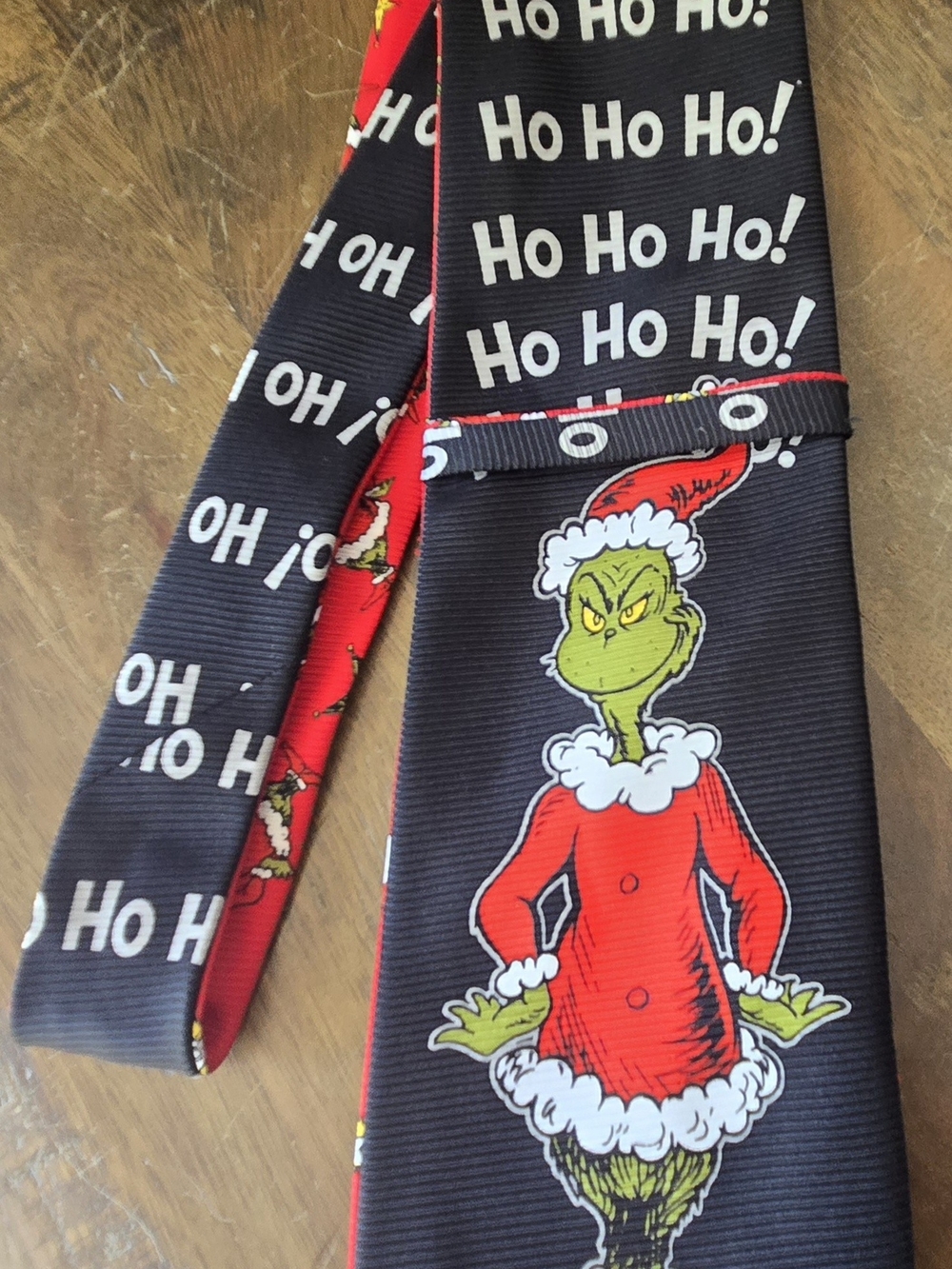 Mens Black Grinch Holiday Tie Reversible